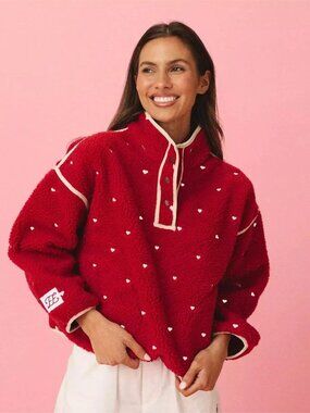 Eleven Eleven Red Hearts Fleece Pullover XS